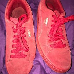 Red suede puma shoes